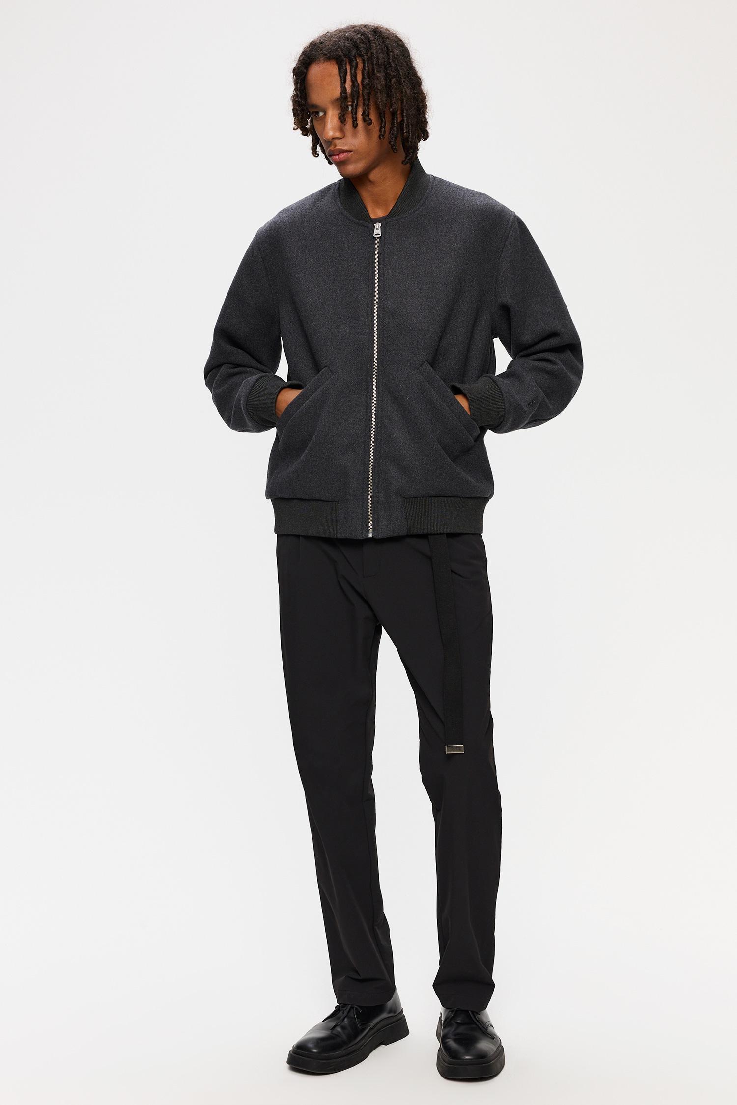 Elvine Ylve Wool Jacket Dark Grey Melange Herren Bomberjacke grau